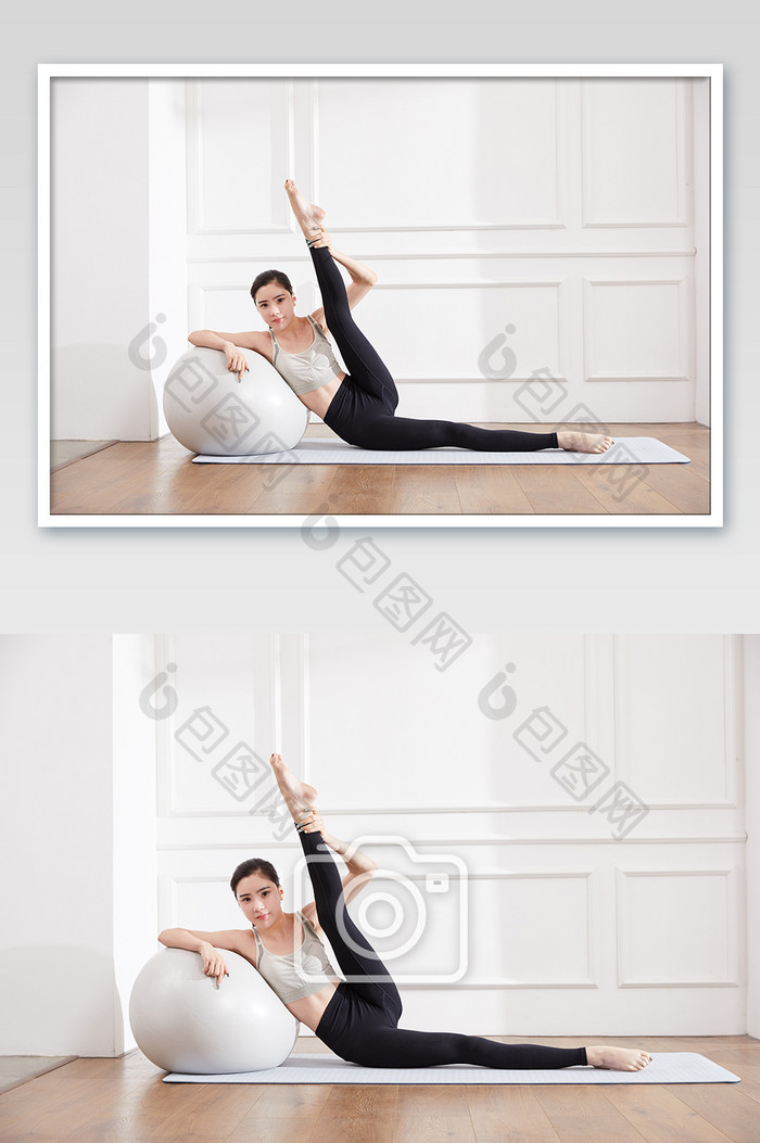 瑜伽健身普拉提女性瑜伽球练习图片
