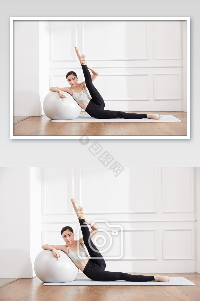 瑜伽健身普拉提女性瑜伽球练习图片