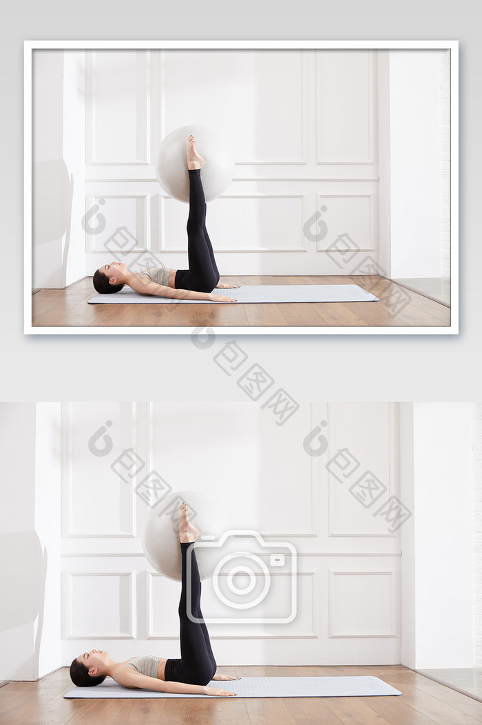 瑜伽健身普拉提女性腿抱瑜伽球图片