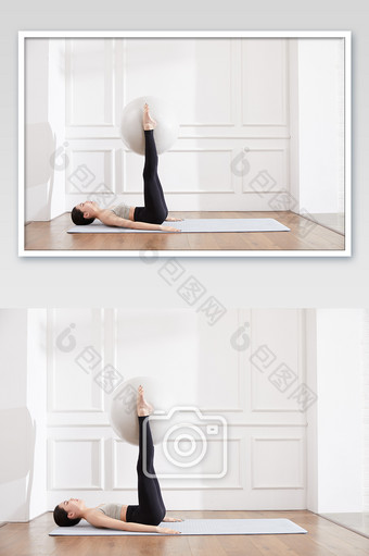 瑜伽健身普拉提女性腿抱瑜伽球图片