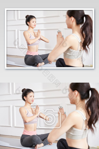 瑜伽健身普拉提女性简易坐双人图片