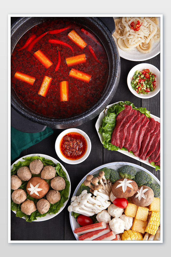 火锅中式餐饮食材果蔬盘火锅海报摄影图图片图片