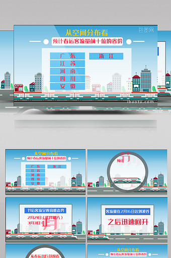 卡通春运客流新闻联播字幕AE模板图片