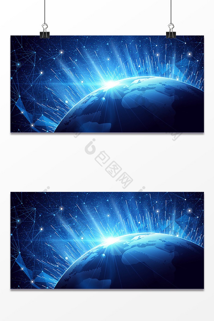 蓝色科技星球光效设计海报背景