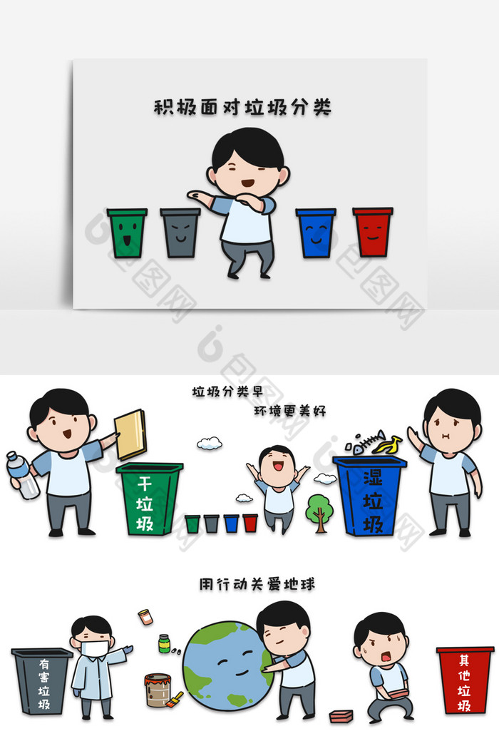 垃圾分类环保回收环境地球卡通表情包图片图片