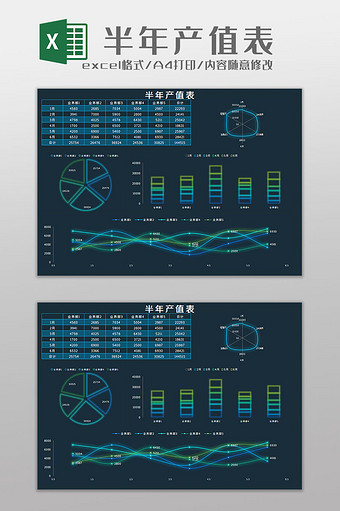 半年产值表科技可视化Excel模板图片