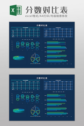 分数对比表科技可视化Excel模板图片