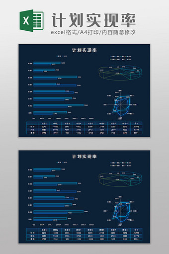 计划实现率科技可视化Excel模板图片