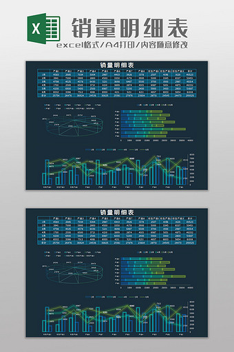 销售明细表科技可视化Excel模板