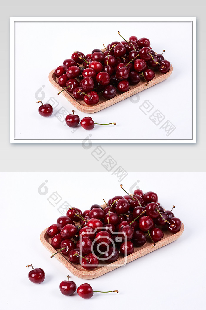红色樱桃车厘子木碟水果新鲜美食摄影图片