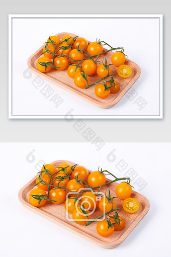 黄色小番茄西红柿水果木碟新鲜美食摄影图片