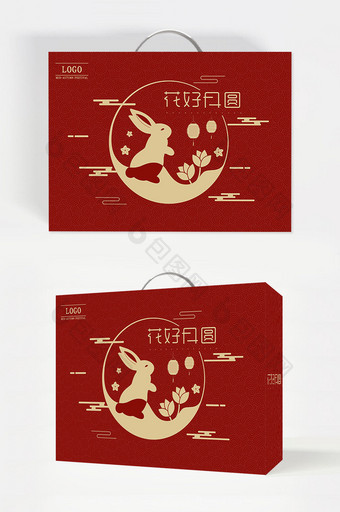 金红色玉兔中国风简洁大方中秋包袋模板图片