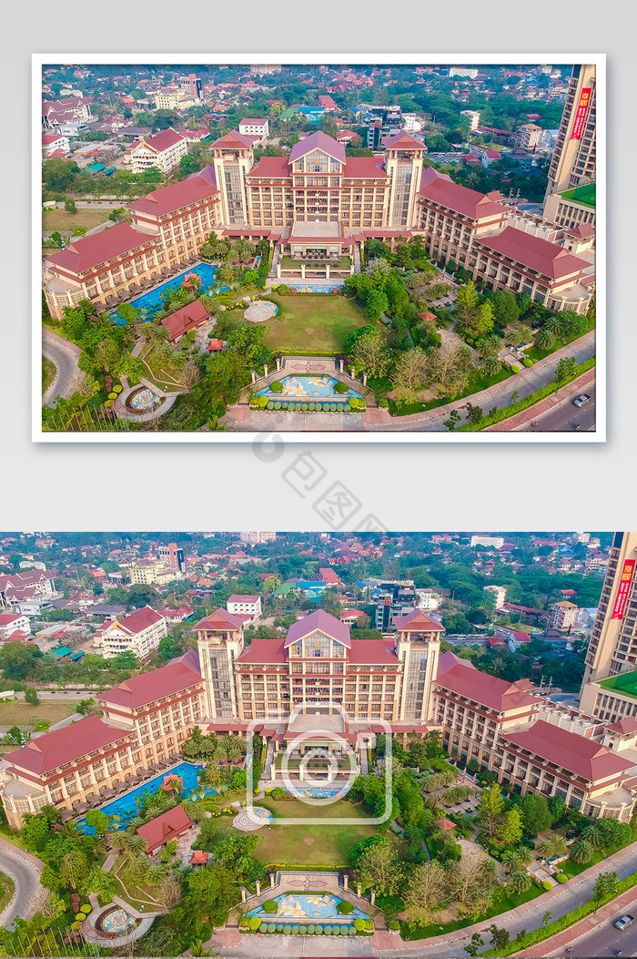 老挝万象地标酒店航拍建筑摄影图片图片
