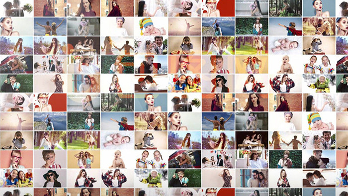 50张网格婚礼家庭度假照片墙相册AE模板
