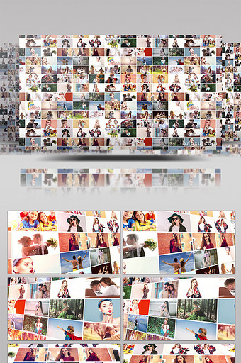 50张网格婚礼家庭度假照片墙相册AE模板图片