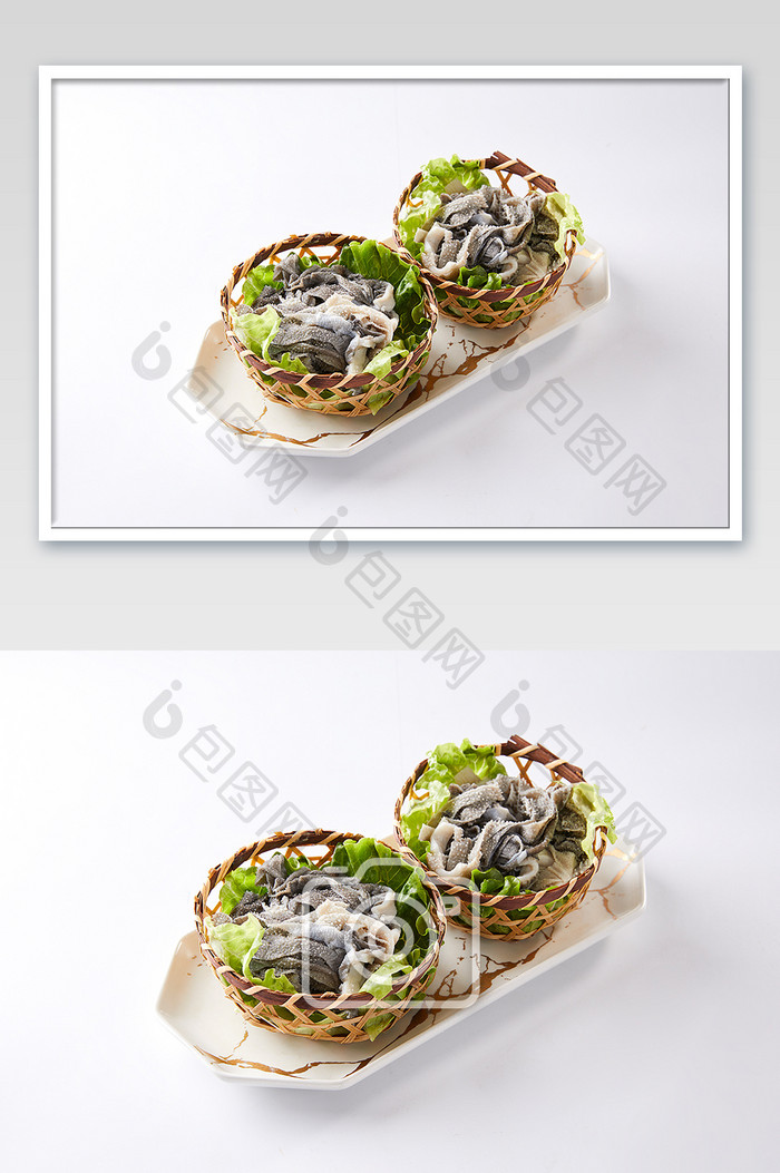 火锅中式餐饮食材白底两碟毛肚丝海报摄影图