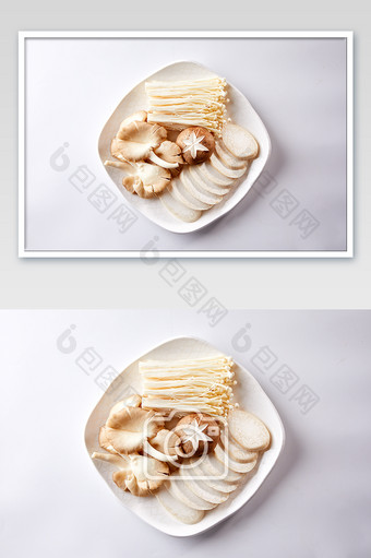 火锅中式餐饮食材菌菇蔬菜海报摄影图