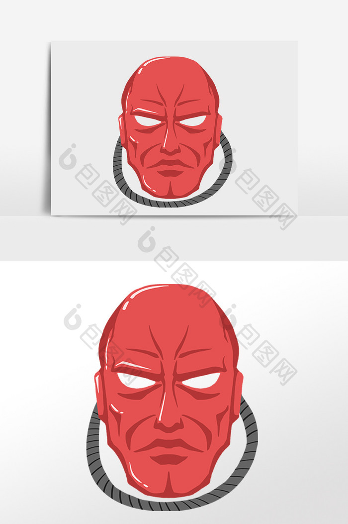 手绘创意红色怪兽面具面罩插画