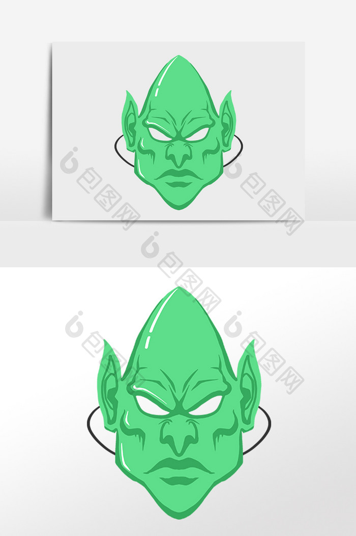 手绘恐怖绿怪兽面具面罩插画