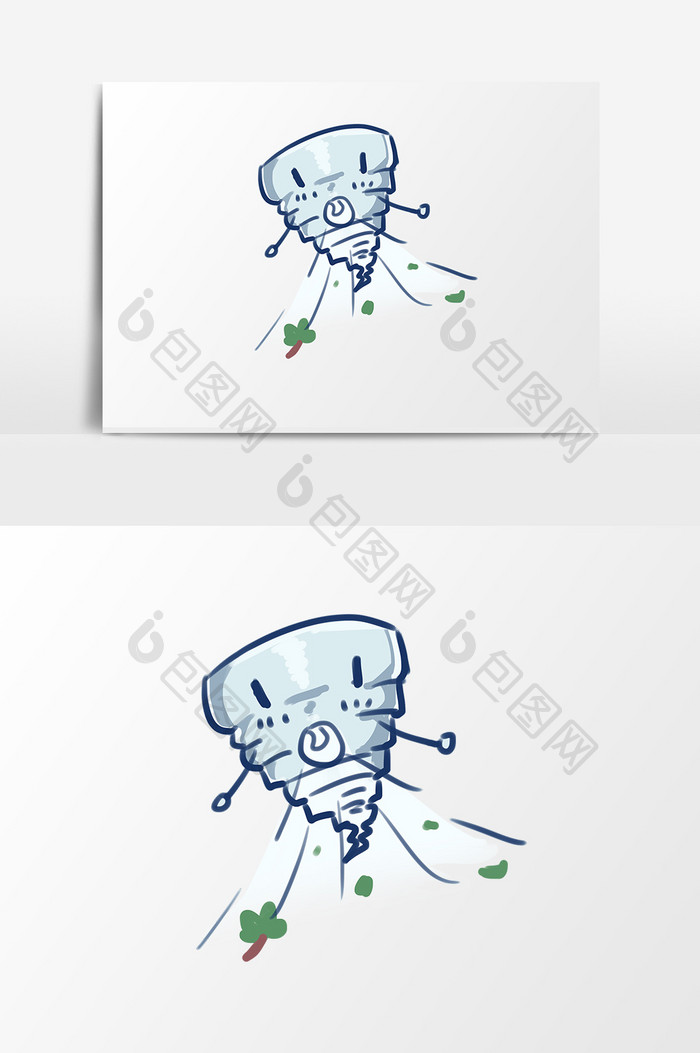 手绘卡通小清新自然灾害台风拟人蓝色