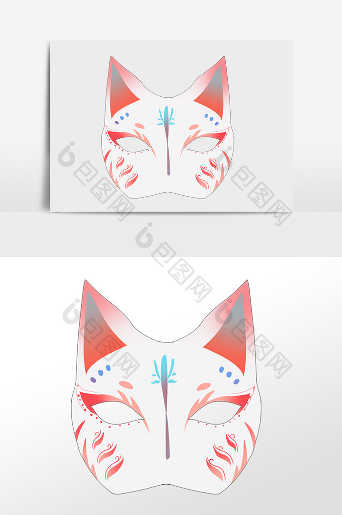 日本小物狐狸面具插画