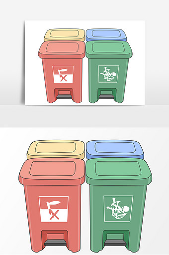手绘分类回收的垃圾桶