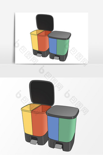 手绘4色垃圾筒卡通元素图片