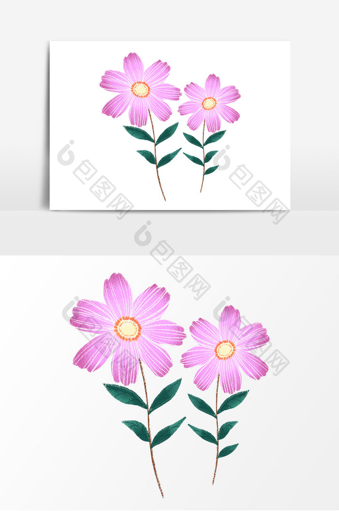 手绘粉色花卉植物小清新风格插画