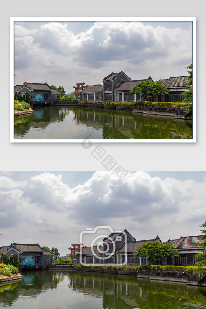 岭南文化建筑依水而建民俗文化楼房摄影图图片