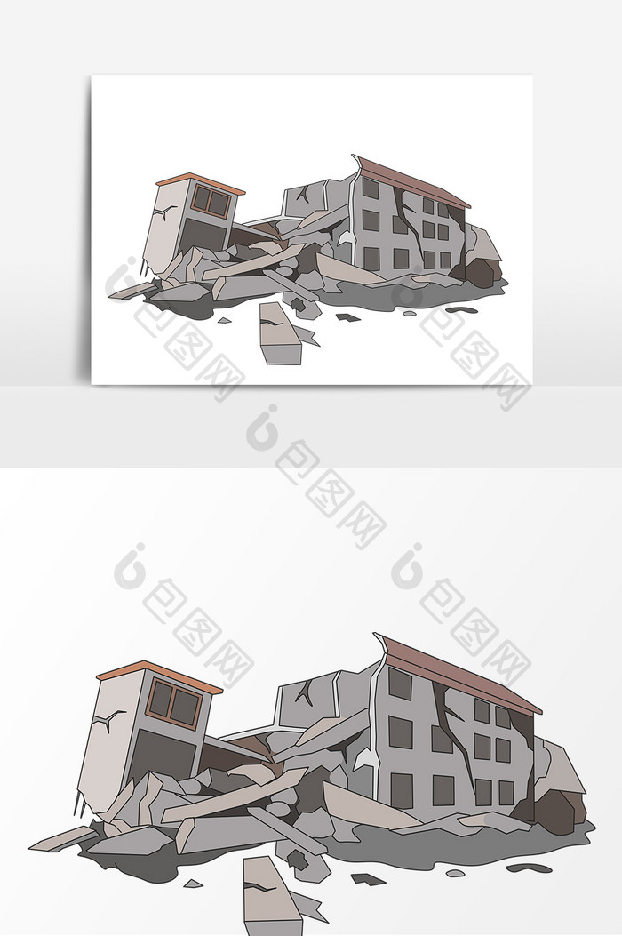 手绘地震损毁的房子卡通