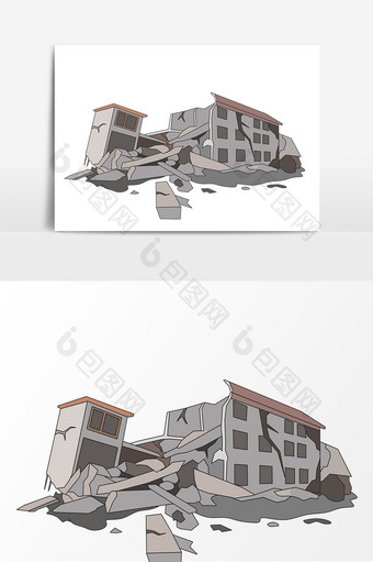 手绘地震损毁的房子卡通图片