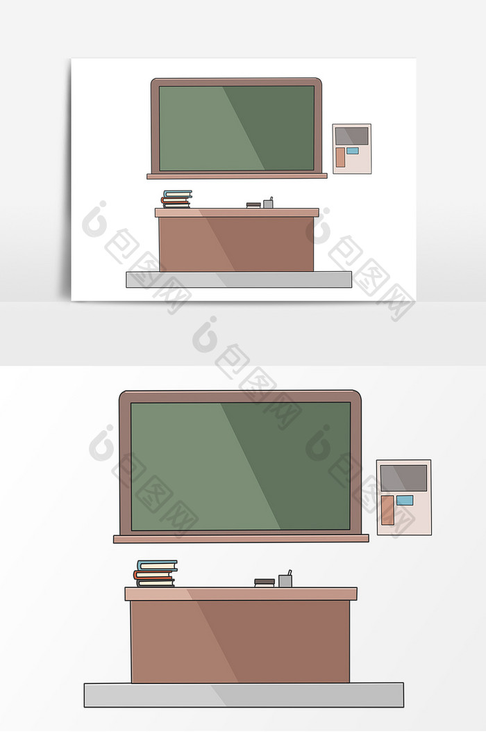 手绘黑板讲台卡通元素