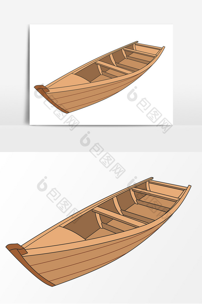 手绘木船卡通形象元素