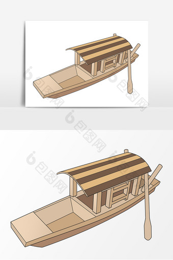 卡通木头船手绘形象元素图片