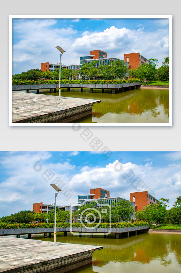 华南理工大学校内湖景大学环境摄影图
