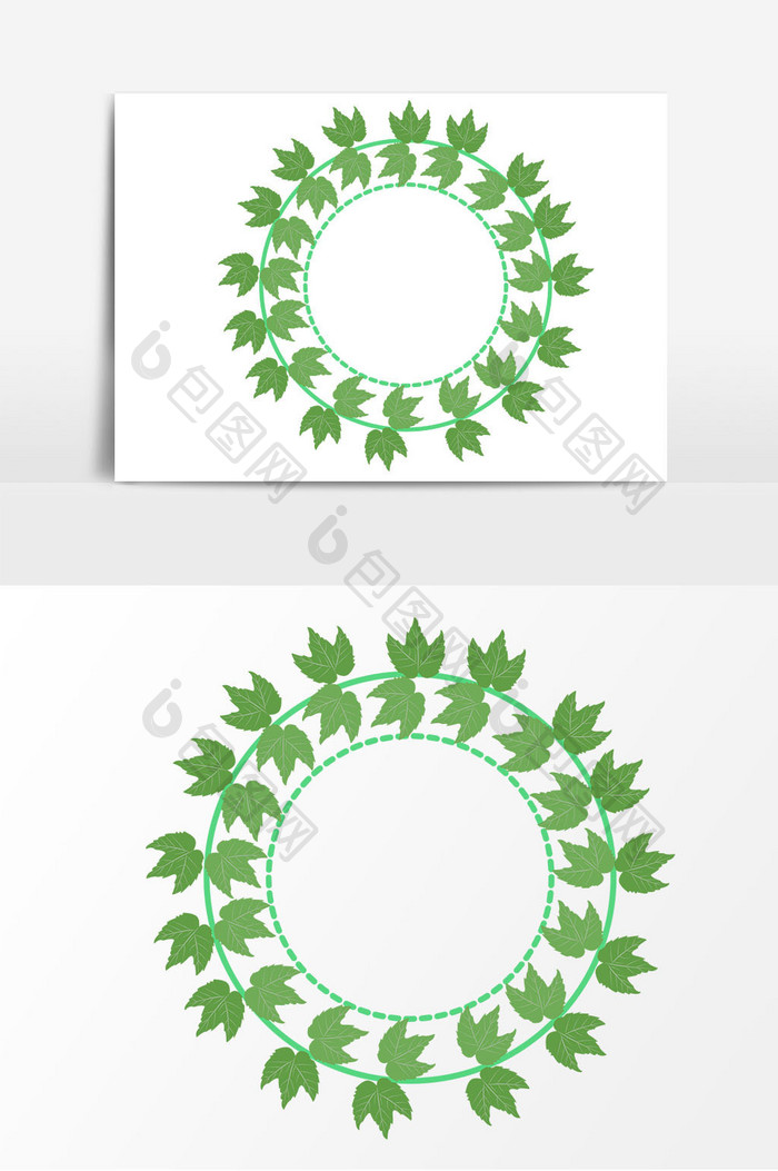 手绘圆形绿色树叶边框