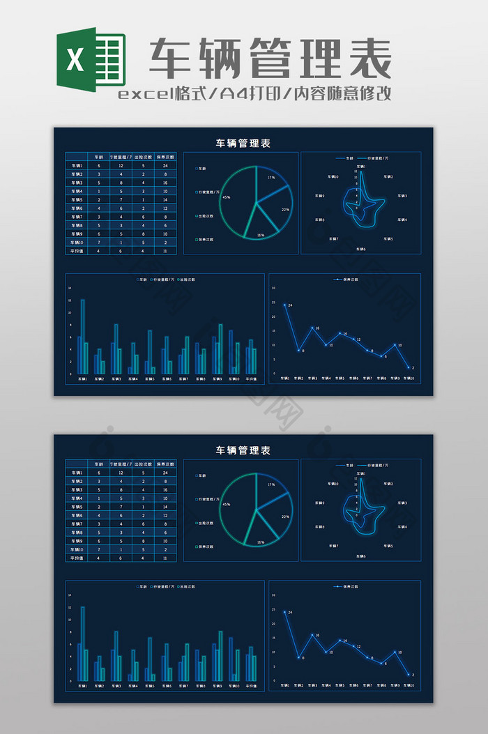 车辆管理表科技可视化Excel模板