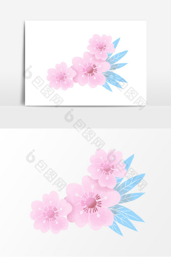 唯美手绘粉色桃花植物树叶图片