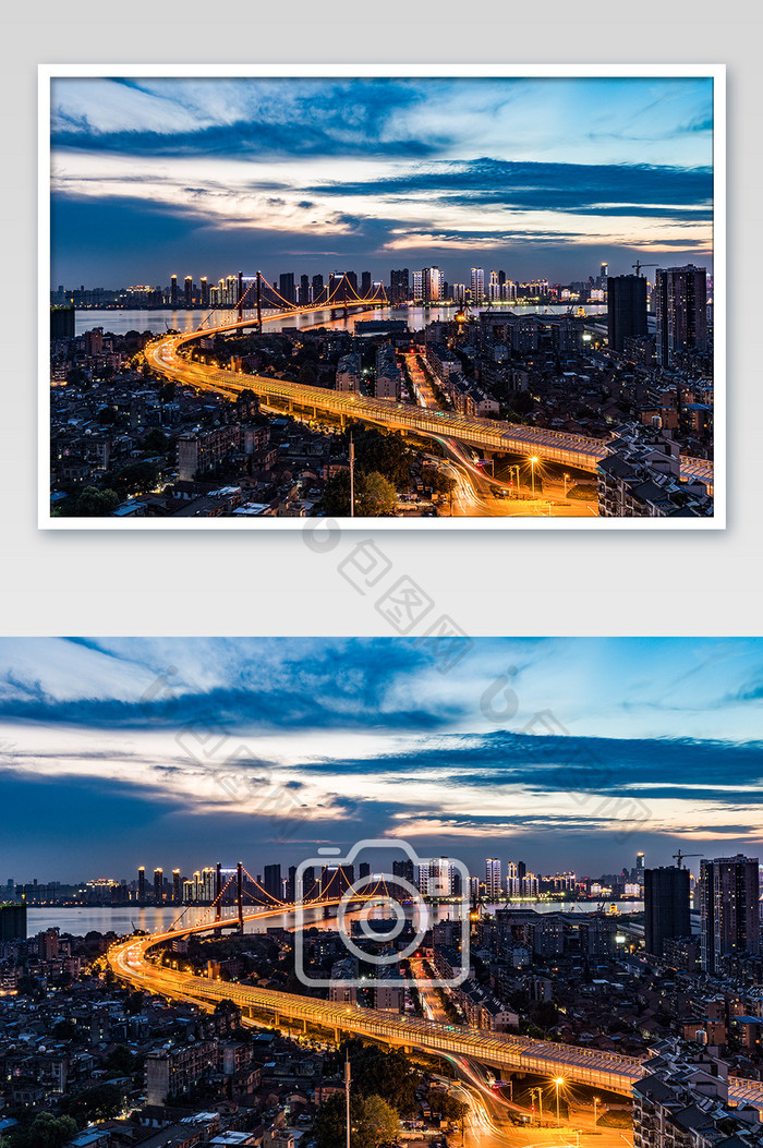 蓝色大气城市鹦鹉洲大桥摄影图片
