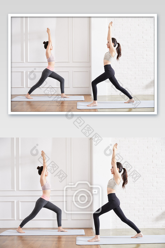 瑜伽健身普拉提女性双人战士一式瑜伽姿图片