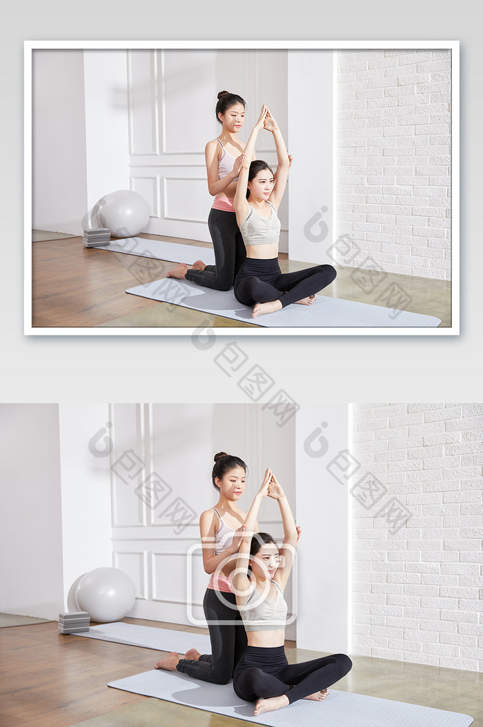 瑜伽健身普拉提女性双人形体姿势练习图片