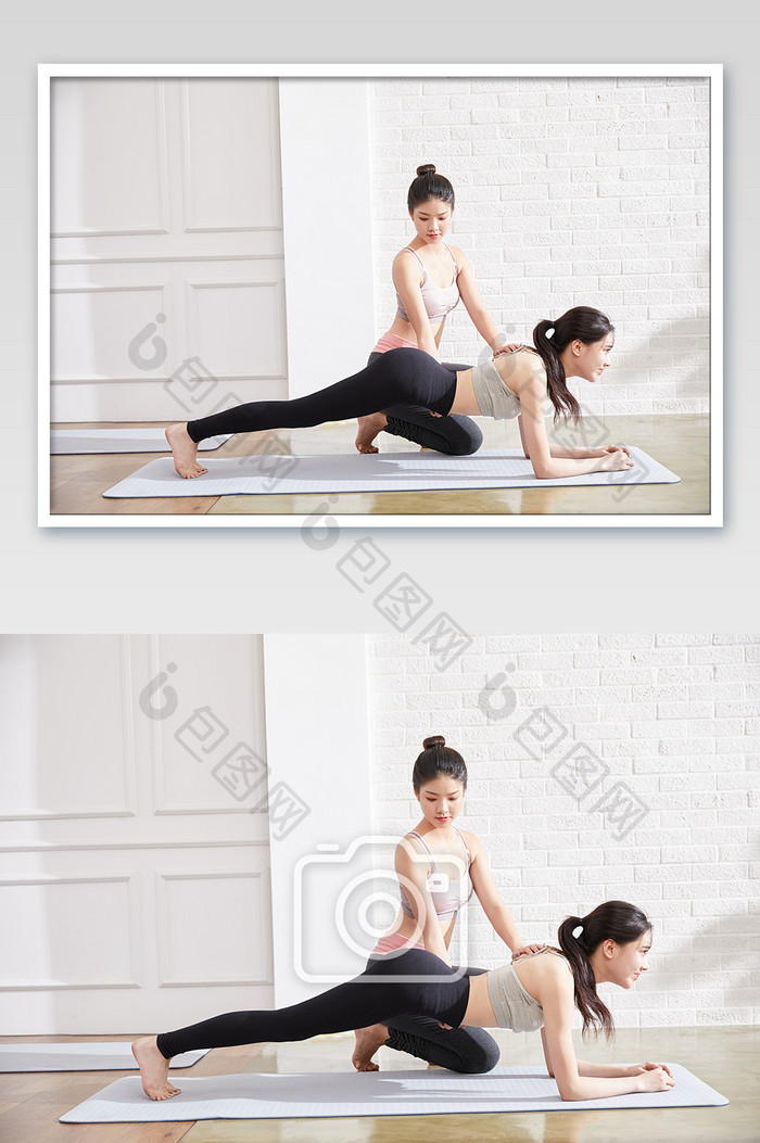 瑜伽健身普拉提女性瑜伽核心练习双人图片