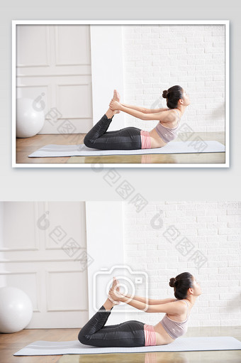 瑜伽健身普拉提女性摇篮式瑜伽练习姿势