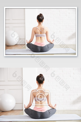 瑜伽健身普拉提女性简易坐背面优雅瑜伽图片