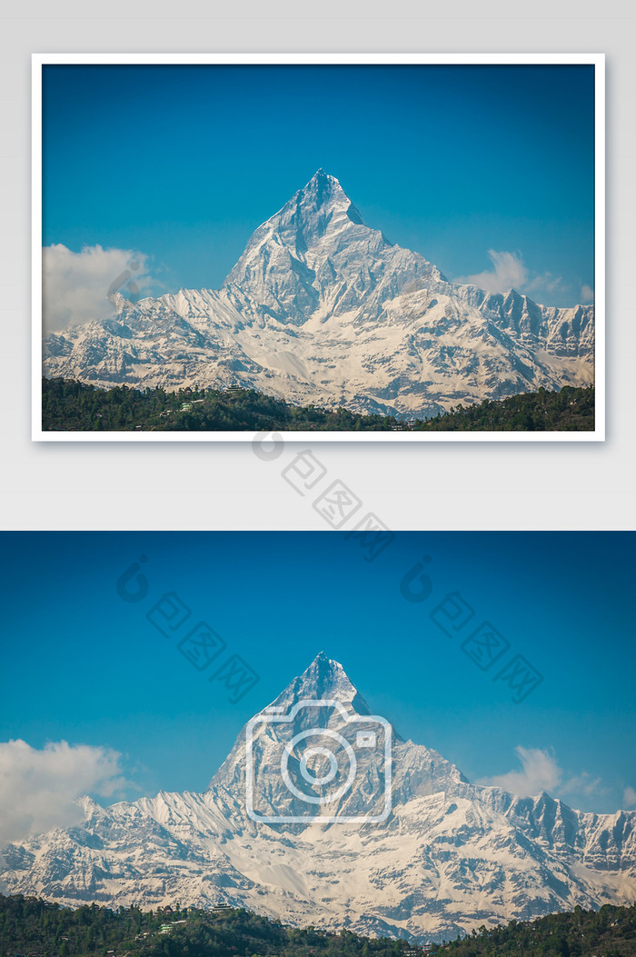 白色壮观尼泊尔博克拉鱼尾峰雪山风光摄影图