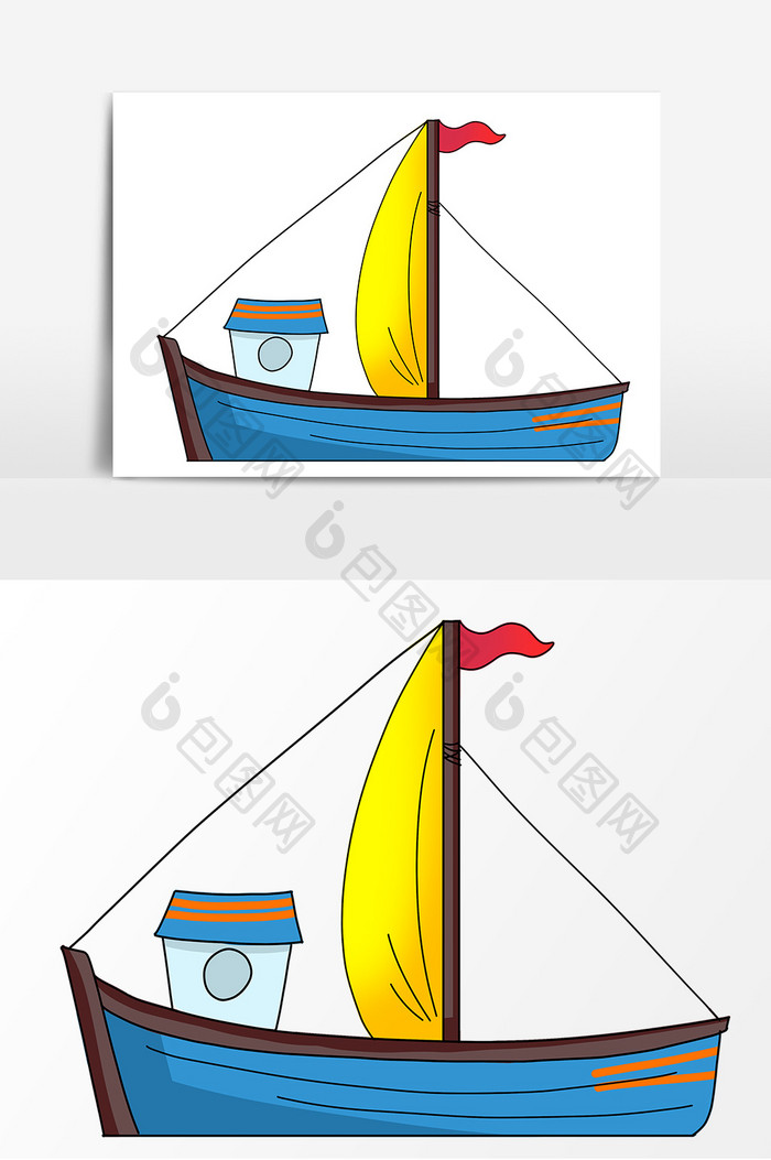 手绘卡通帆船元素图案