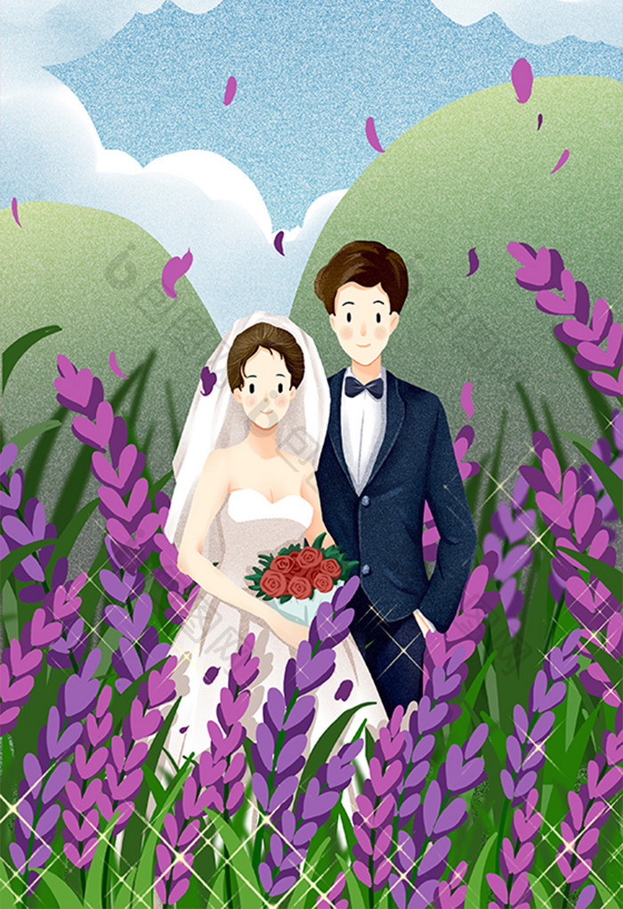 七夕情人节情侣约会表白在一起结婚浪漫插画