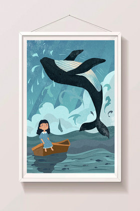 保护海洋大海鲸鱼少女插画