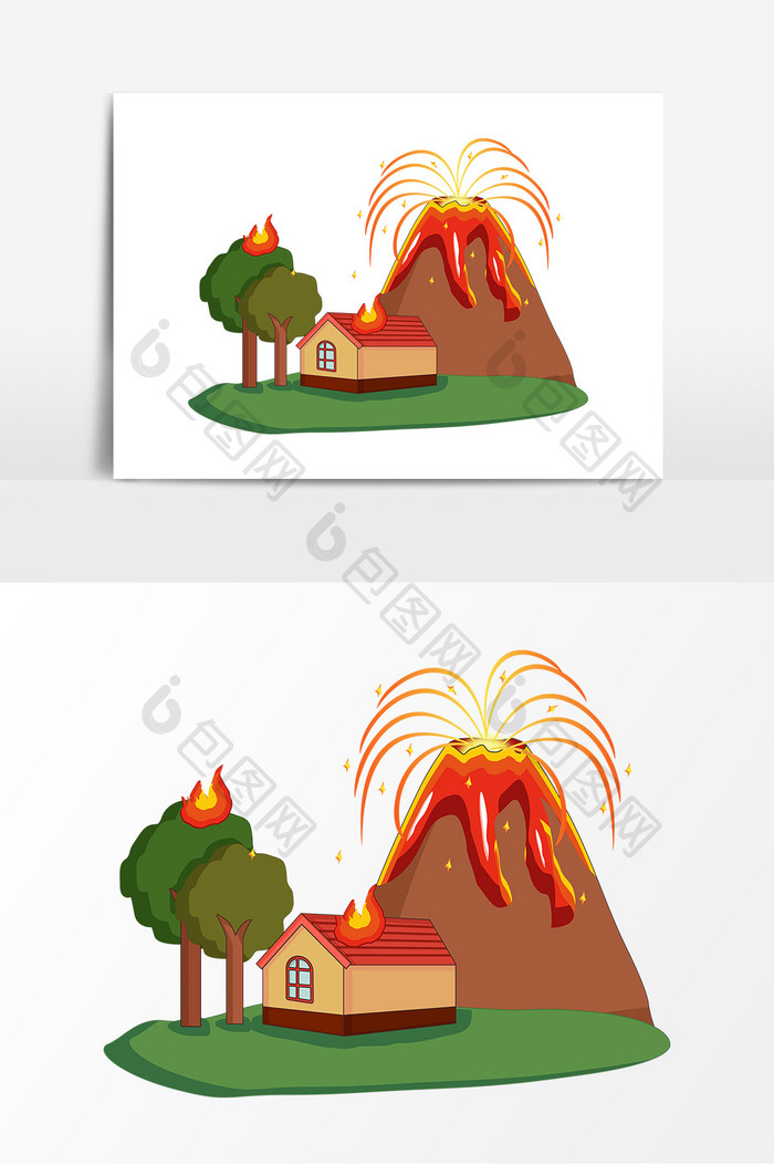 手绘卡通风自然灾害火山爆发免抠素材