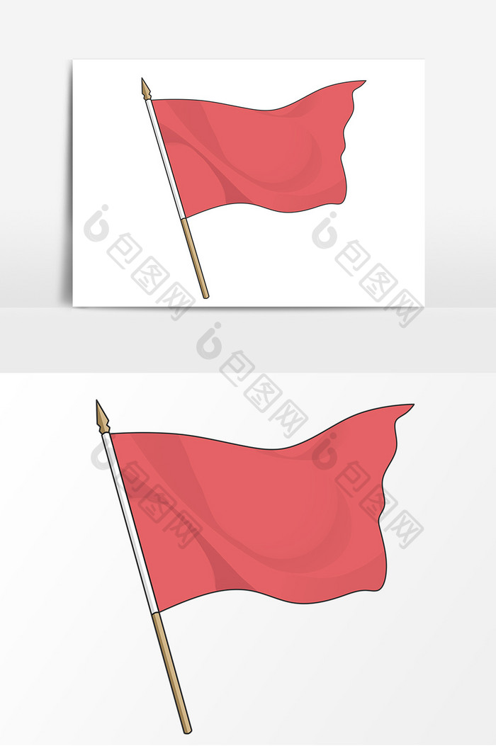 手绘飘扬的红绸缎旗帜